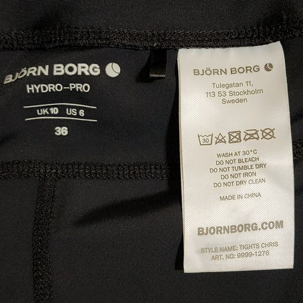 Bjorn Borg Hydro Pro Tights Womens Size 6 Black White Logo Nylon Spandex EUC - Picture 6 of 9
